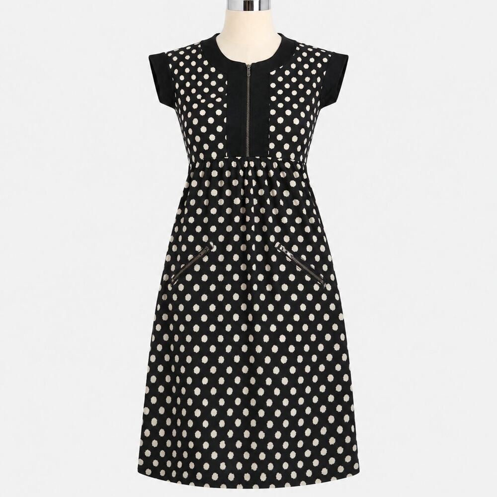 Diane von Furstenberg Black Ivory Polka Dot Silk Dress Women's Size 4 Zip Front